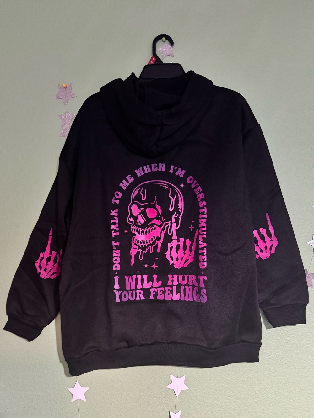 BN sz XL Women’s Black Hoodie Jacket with Pink Skull Graphic